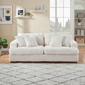Canapé 3 places en velours côtelé blanc avec 4 coussins décoratifs et coussins à ressorts – 3 places