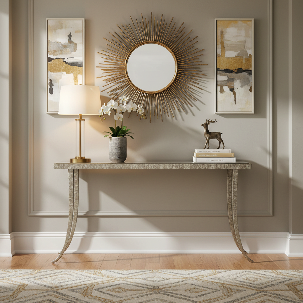 Console étroite en marbre blanc et métal noir avec pieds évasés – 35,5 cm de large