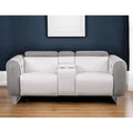 Causeuse inclinable électrique en similicuir blanc / gris et argent avec console de rangement – 2 places