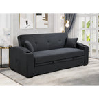 Canapé convertible 3 en 1 en velours bleu foncé/gris clair avec dossier inclinable et porte-gobelets – 2 places