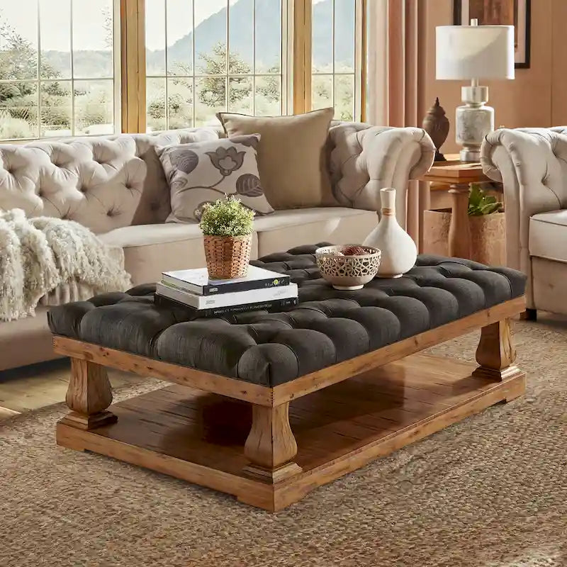 Gdansk Linen Baluster Rectangular Ottoman
