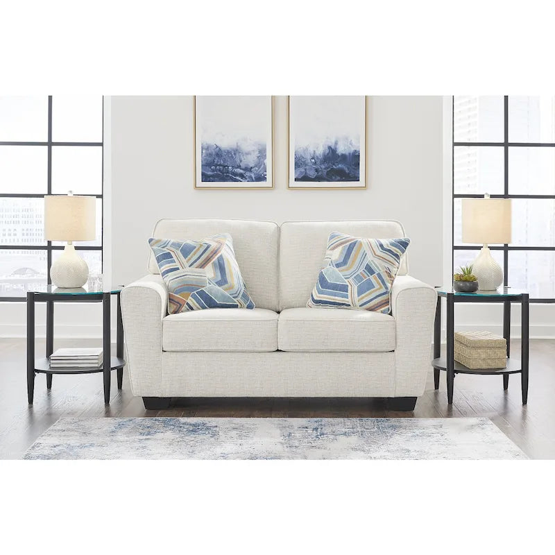 Causeuse rembourrée hachurée avec oreillers décoratifs – 2 places (blanc/bleu)