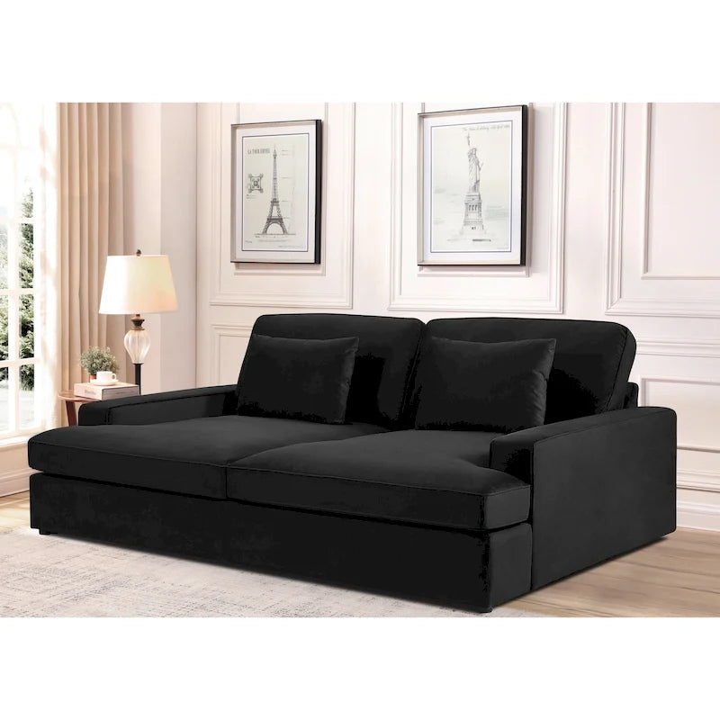 Canapé-lit en velours ivoire / gris / noir / bleu verdâtre / bleu foncé avec accoudoirs carrés – 2 places, se transforme en lit simple
