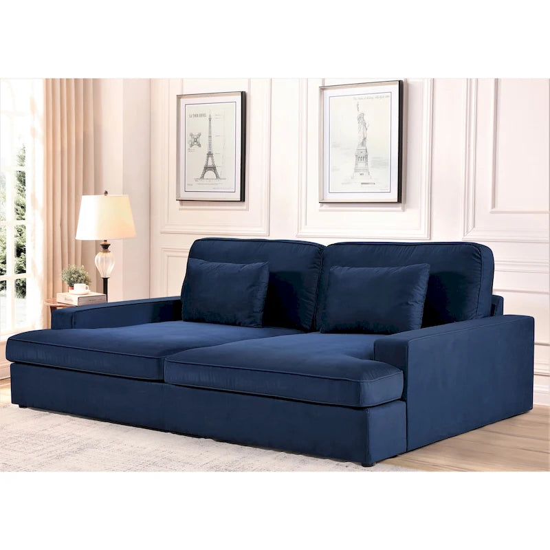 Canapé-lit en velours ivoire / gris / noir / bleu verdâtre / bleu foncé avec accoudoirs carrés – 2 places, se transforme en lit simple