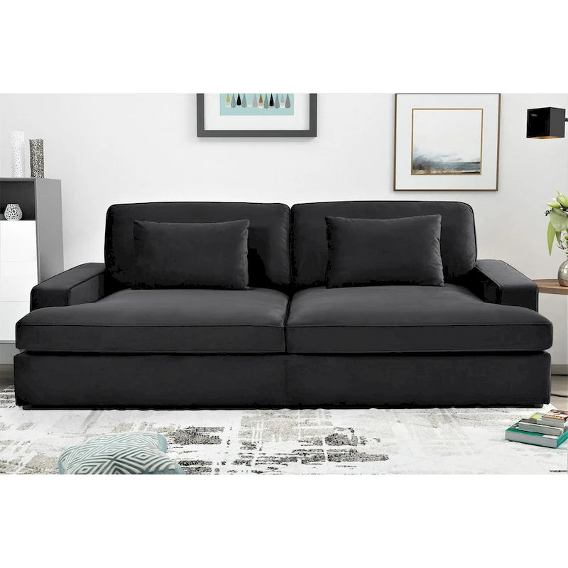 Canapé-lit en velours ivoire / gris / noir / bleu verdâtre / bleu foncé avec accoudoirs carrés – 2 places, se transforme en lit simple
