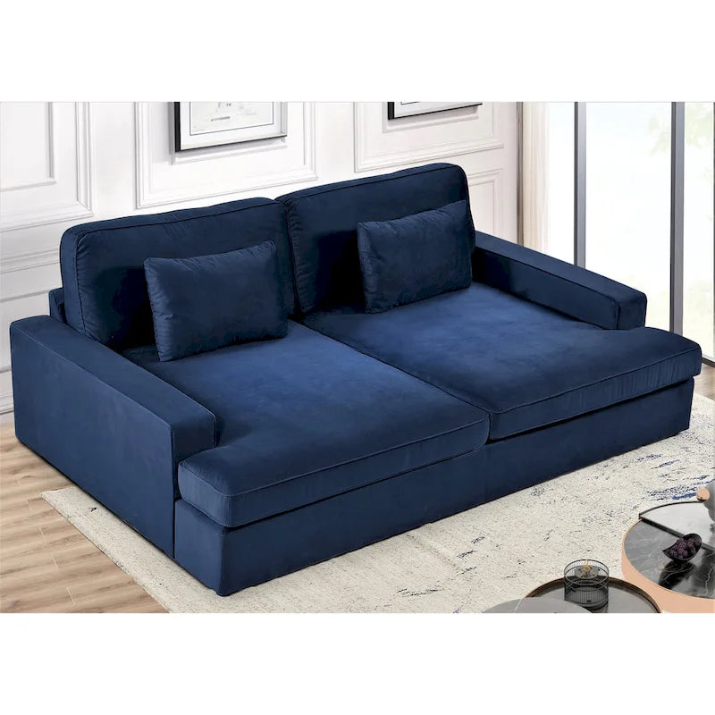 Canapé-lit en velours ivoire / gris / noir / bleu verdâtre / bleu foncé avec accoudoirs carrés – 2 places, se transforme en lit simple