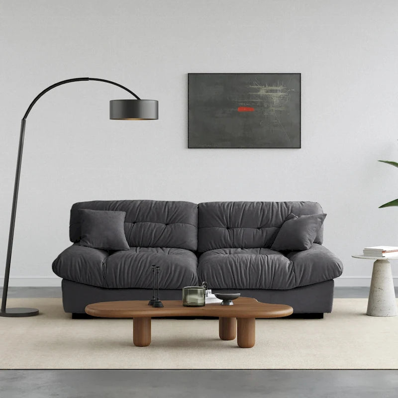 Canapé en velours rose / gris / beige de style nuage avec accoudoirs – 2-3 places, 226 cm de largeur