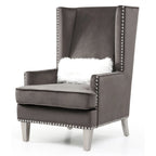 Fauteuil d'appoint dossier haut en velours rose / gris foncé / noir / bleu avec clous décoratifs – 1 place