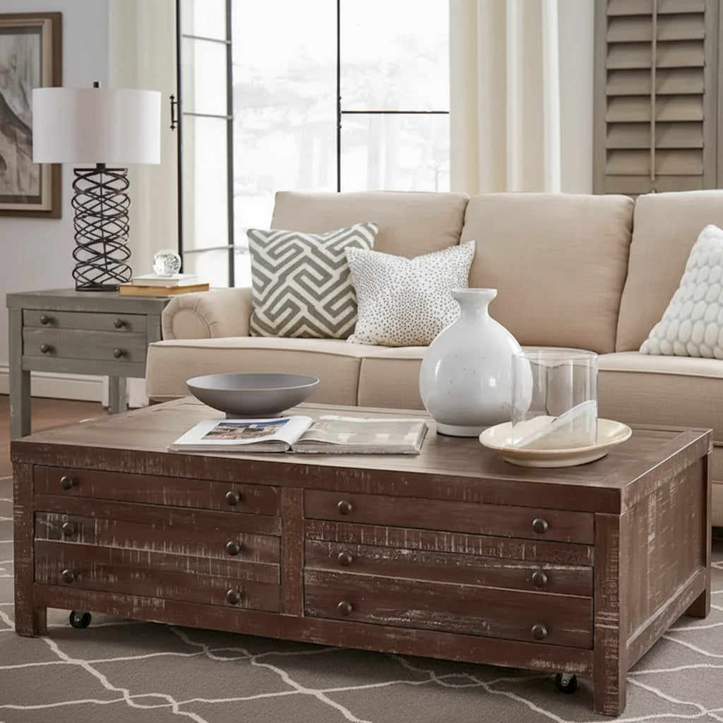 Townsend Solid Wood Castered Coffee Table in Java