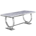 Table de salle à manger rectangulaire avec plateau en similicuir marbre argent/noir/blanc et piétement en U en acier inoxydable – 6 places, 183 cm L