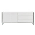 Bahut laqué haute brillance blanc/marron avec portes en verre transparent et 3 tiroirs – 152,4 cm l