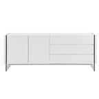 Bahut laqué haute brillance blanc/marron avec portes en verre transparent et 3 tiroirs – 152,4 cm l