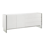Bahut laqué haute brillance blanc/marron avec portes en verre transparent et 3 tiroirs – 152,4 cm l