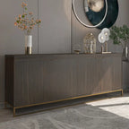 Buffet de salle à manger 4 portes marron/blanc avec motifs bois et pieds en métal doré