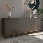 Buffet de salle à manger 4 portes marron/blanc avec motifs bois et pieds en métal doré