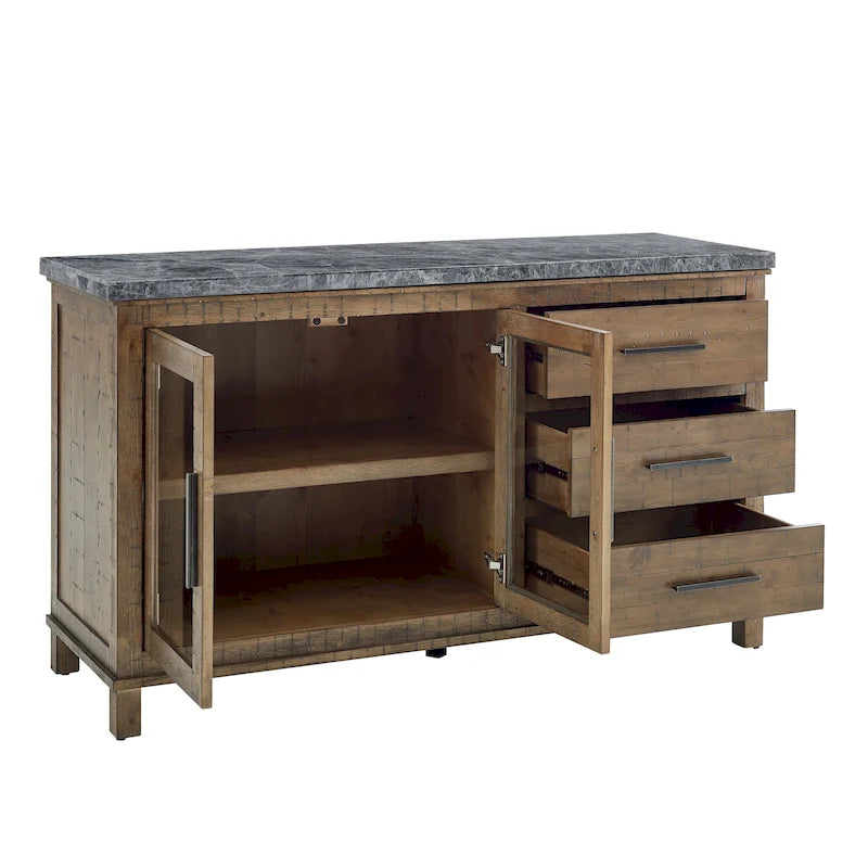 Bahut de style campagnard en marbre gris/blanc
