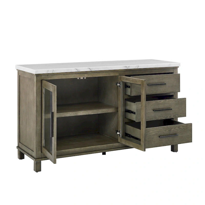 Bahut de style campagnard en marbre gris/blanc