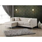 Canapé sectionnel capitonné en velours noir / rose / gris / ivoire / bordeaux / bleu avec méridienne réversible – 3-4 places, 87" de large