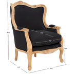Fauteuil à oreilles Camelback Noir / Ivoire / Lin Naturel avec cadre en bois sculpté – 1 place