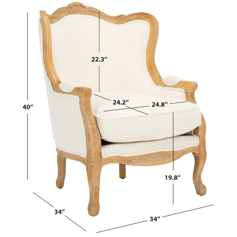 Fauteuil à oreilles Camelback Noir / Ivoire / Lin Naturel avec cadre en bois sculpté – 1 place