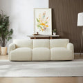 Canapé 3 places touffeté en tissu bouclé crème avec pieds en bois massif, style moderne du milieu du siècle – 3 places