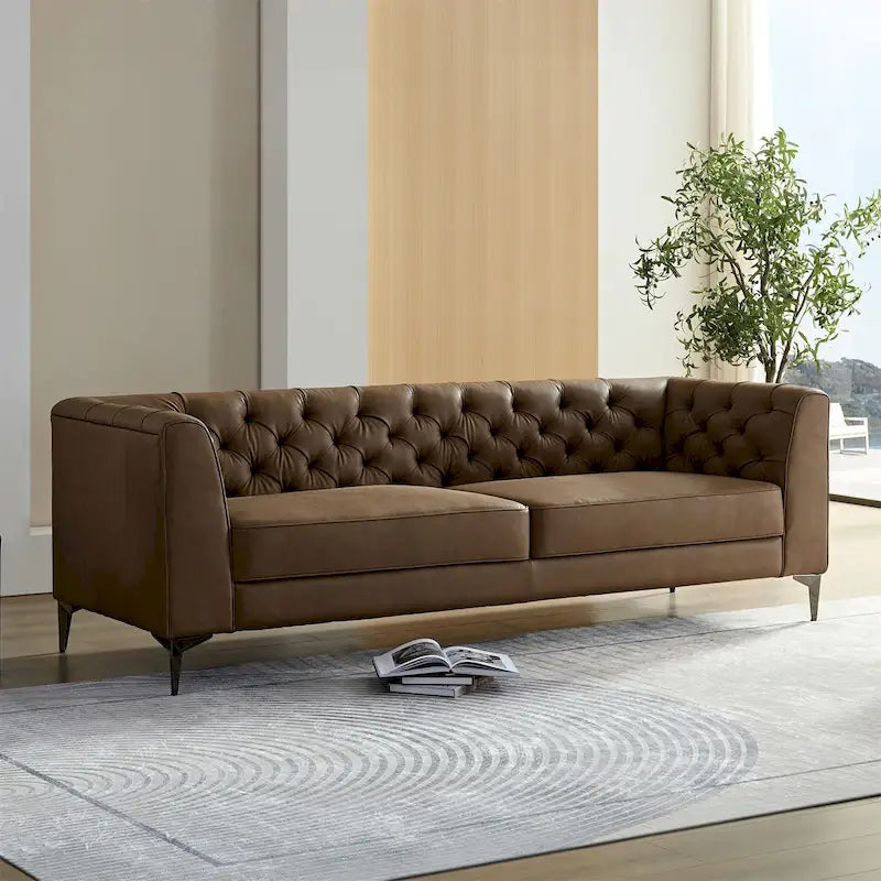 Canapé moderne en similicuir beige/marron avec pieds en métal – 3 places