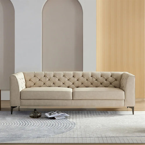 Canapé moderne en similicuir beige/marron avec pieds en métal – 3 places
