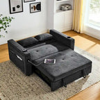 Canapé-lit gigogne 3 en 1 en chenille noir / gris / beige avec port USB et accoudoirs de rangement – 2 places