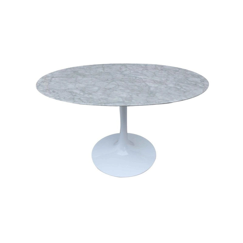 Table à manger ovale sur pied en marbre blanc de Carrare – 4 à 6 places, 132 cm L
