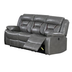 Canapé inclinable électrique en similicuir gris avec appuie-tête réglables et surpiqûres contrastantes – 3 places