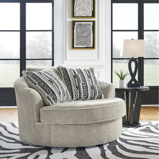 Signature Design by Ashley Calnita Brown/Gray Oversized Swivel Accent Chair - 56W x 55D x 36H