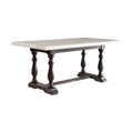Table à manger rectangulaire en marbre blanc et bois brun – 6 places, 183 cm L