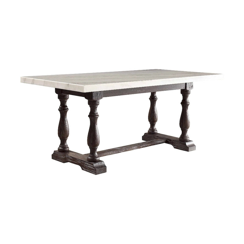Table à manger rectangulaire en marbre blanc et bois brun – 6 places, 183 cm L