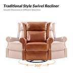 Fauteuil inclinable, pivotant et coulissant manuel en cuir véritable, coloris Camel / Selle / Noir / Bourgogne / Espresso, avec garniture cloutée – 1 place