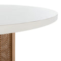 Table à manger ronde en faux marbre blanc/noir/naturel avec base hexagonale en cannage – 4 places, 119 cm L